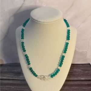 Vintage Green and Clear Beaded Necklace